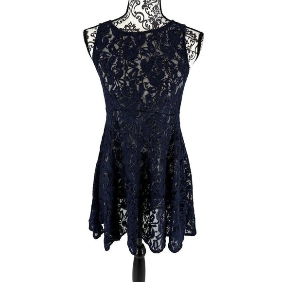 Free People Blue Lace Translucent Sleeveless Dress Lace overlay Size XS - Picture 6 of 12